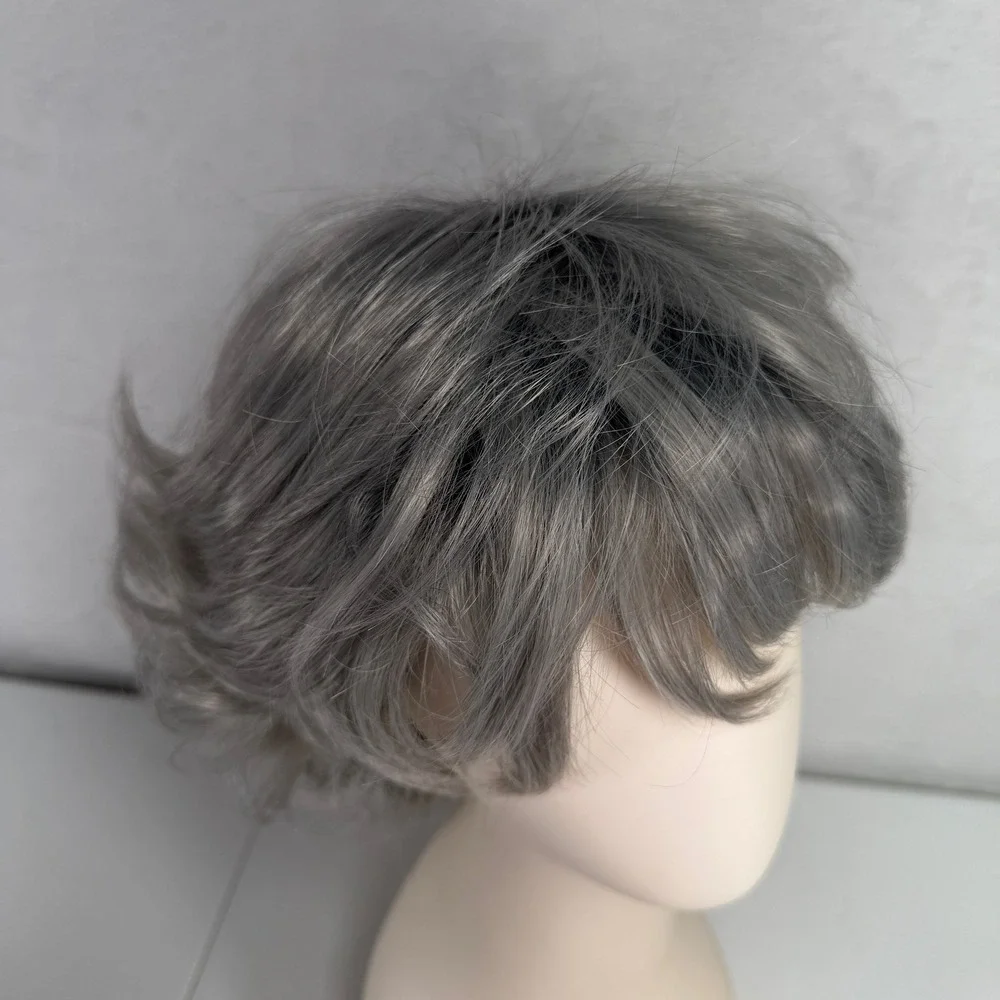 Short Wavy Wig Silver Grey Ombre Layered Synthetic Sophisticated Classy Comfort